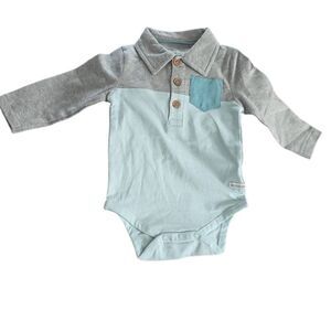 RuggedButts Baby Boy Size 3-6M Blue Gray Long Sleeve Polo Bodysuit
